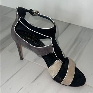 Jean Michael Cazabat Black, Grey, & Taupe Suede Strappy Heels-LIKE NEW